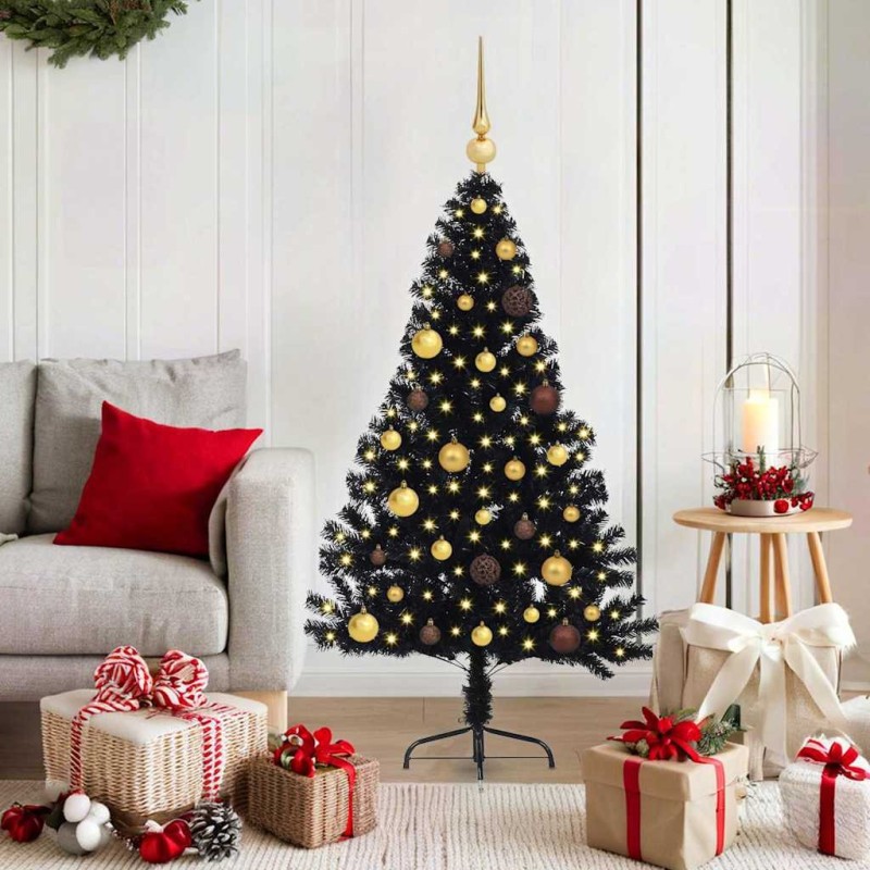 Sapin de Noël artificiel pré-éclairé Noir 150 cm PVC 543893543893