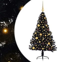 Sapin de Noël artificiel pré-éclairé Noir 150 cm PVC 543893543893