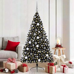 Sapin de Noël artificiel pré-éclairé Noir 180 cm PVC 543896543896