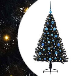 Sapin de Noël artificiel pré-éclairé Noir 150 cm PVC 543897543897