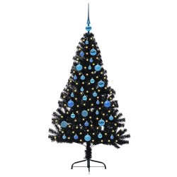Sapin de Noël artificiel pré-éclairé Noir 150 cm PVC 543897543897