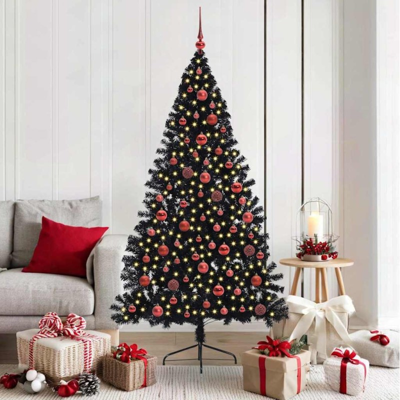 Sapin de Noël artificiel pré-éclairé Noir 180 cm PVC 543898543898