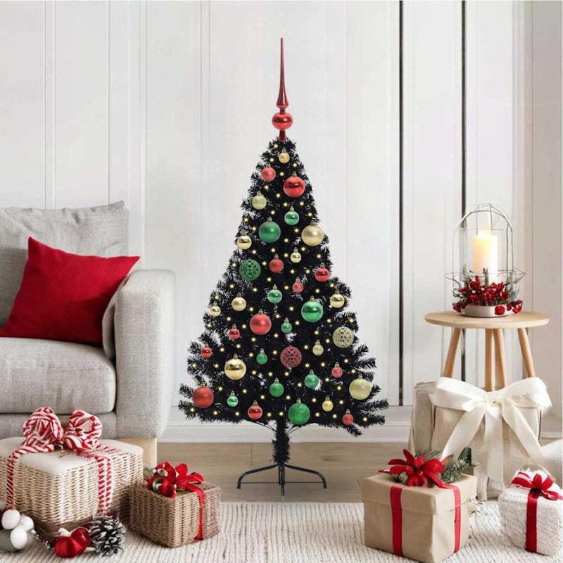 Sapin de Noël artificiel pré-éclairé Noir 120 cm PVC 543901543901
