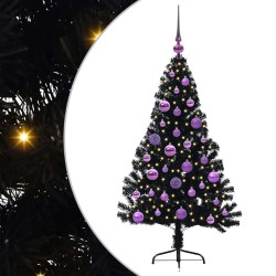 Sapin de Noël artificiel pré-éclairé Noir 120 cm PVC 543903543903