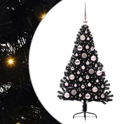 Sapin de Noël artificiel pré-éclairé Noir 120 cm PVC 543904543904