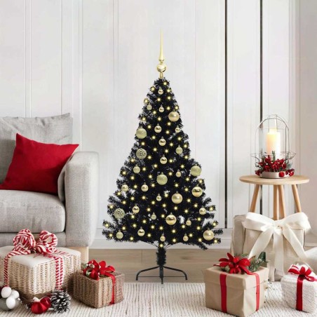 Sapin de Noël artificiel pré-éclairé Noir 120 cm PVC 543906543906