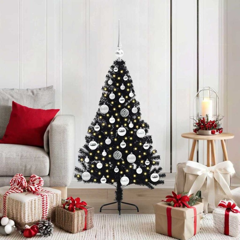 Sapin de Noël artificiel pré-éclairé Noir 120 cm PVC 543907543907