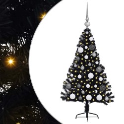 Sapin de Noël artificiel pré-éclairé Noir 120 cm PVC 543910543910