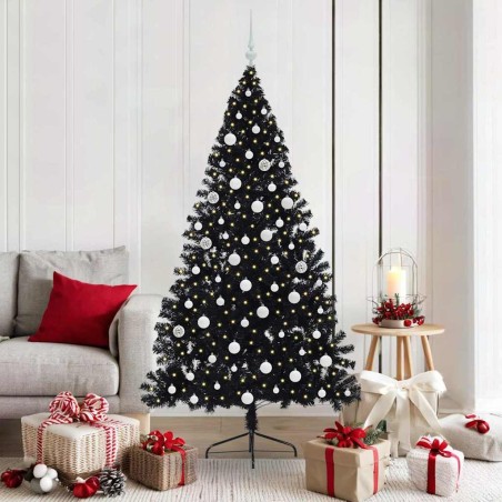 Sapin de Noël artificiel pré-éclairé Noir 180 cm PVC 543915543915