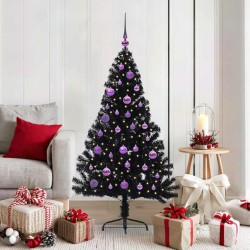 Sapin de Noël artificiel pré-éclairé Noir 150 cm PVC 543932543932