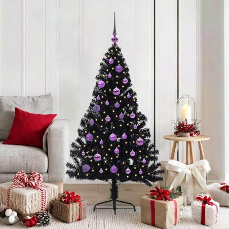 Sapin de Noël artificiel pré-éclairé Noir 150 cm PVC 543932543932