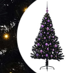 Sapin de Noël artificiel pré-éclairé Noir 150 cm PVC 543932543932