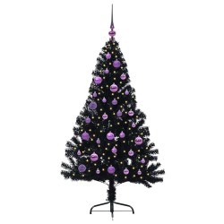 Sapin de Noël artificiel pré-éclairé Noir 150 cm PVC 543932543932
