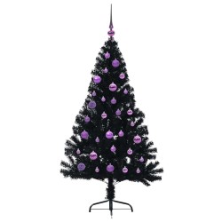 Sapin de Noël artificiel pré-éclairé Noir 150 cm PVC 543932543932