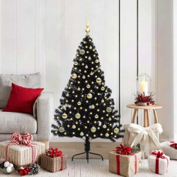 Sapin de Noël artificiel pré-éclairé Noir 150 cm PVC 543933543933