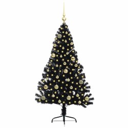 Sapin de Noël artificiel pré-éclairé Noir 150 cm PVC 543933543933