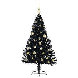 Sapin de Noël artificiel pré-éclairé Noir 150 cm PVC 543933543933