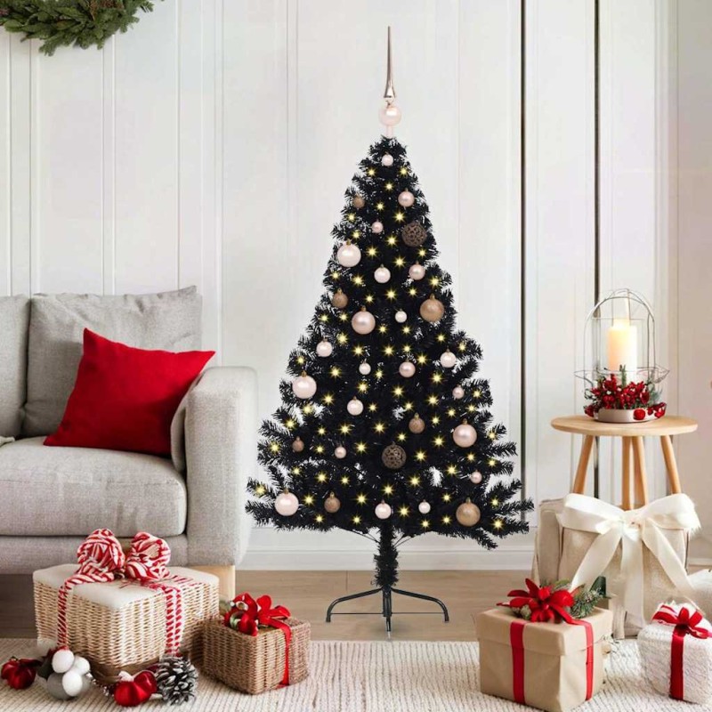 Sapin de Noël artificiel pré-éclairé Noir 150 cm PVC 543934543934
