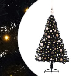 Sapin de Noël artificiel pré-éclairé Noir 150 cm PVC 543934543934
