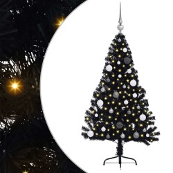 Sapin de Noël artificiel pré-éclairé Noir 150 cm PVC 543935543935