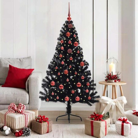 Sapin de Noël artificiel pré-éclairé Noir 150 cm PVC 543936543936