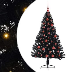 Sapin de Noël artificiel pré-éclairé Noir 150 cm PVC 543936543936