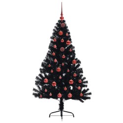 Sapin de Noël artificiel pré-éclairé Noir 150 cm PVC 543936543936