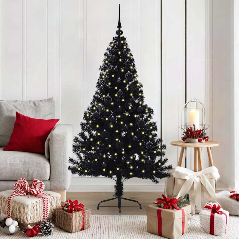 Sapin de Noël artificiel pré-éclairé Noir 150 cm PVC 543937543937
