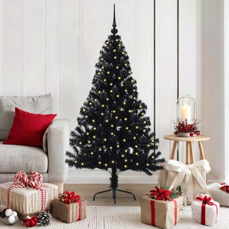 Sapin de Noël artificiel pré-éclairé Noir 150 cm PVC 543937543937
