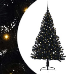 Sapin de Noël artificiel pré-éclairé Noir 150 cm PVC 543937543937
