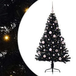 Sapin de Noël artificiel pré-éclairé Noir 150 cm PVC 543938543938