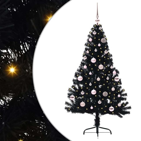 Sapin de Noël artificiel pré-éclairé Noir 150 cm PVC 543938543938