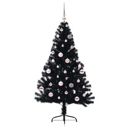 Sapin de Noël artificiel pré-éclairé Noir 150 cm PVC 543938543938