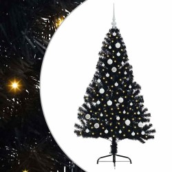 Sapin de Noël artificiel pré-éclairé Noir 150 cm PVC 543939543939