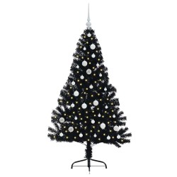 Sapin de Noël artificiel pré-éclairé Noir 150 cm PVC 543939543939