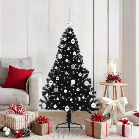 Sapin de Noël artificiel pré-éclairé Noir 150 cm PVC 543940543940