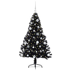 Sapin de Noël artificiel pré-éclairé Noir 150 cm PVC 543940543940