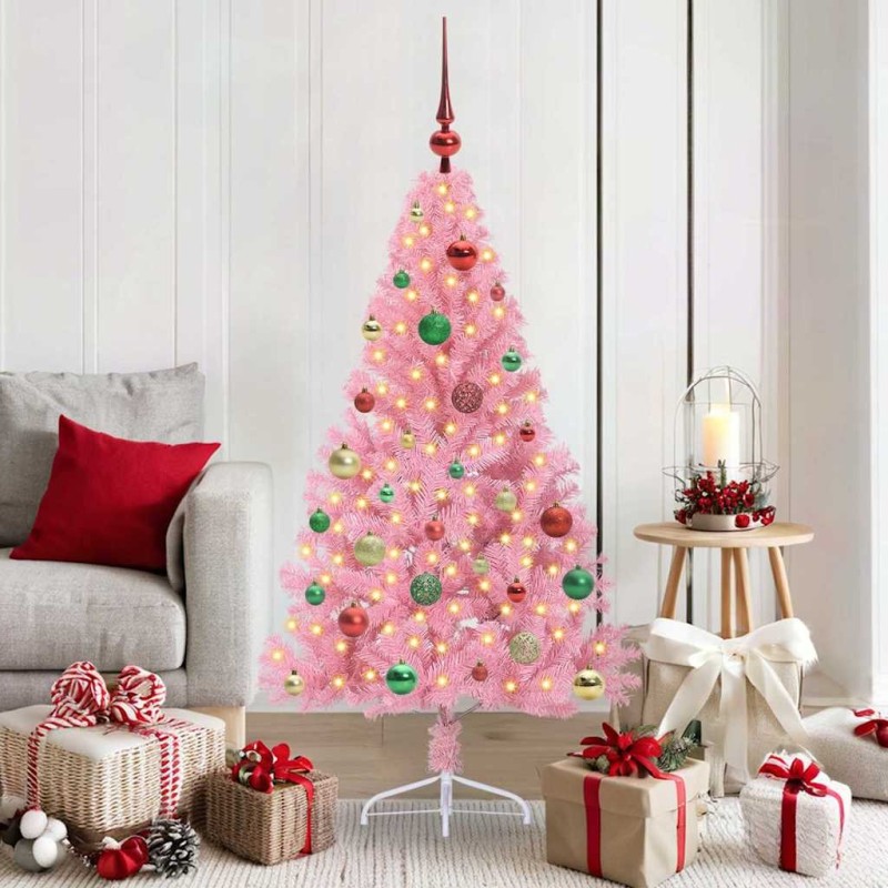 Sapin de Noël artificiel pré-éclairé Rose 150 cm PVC 543942543942