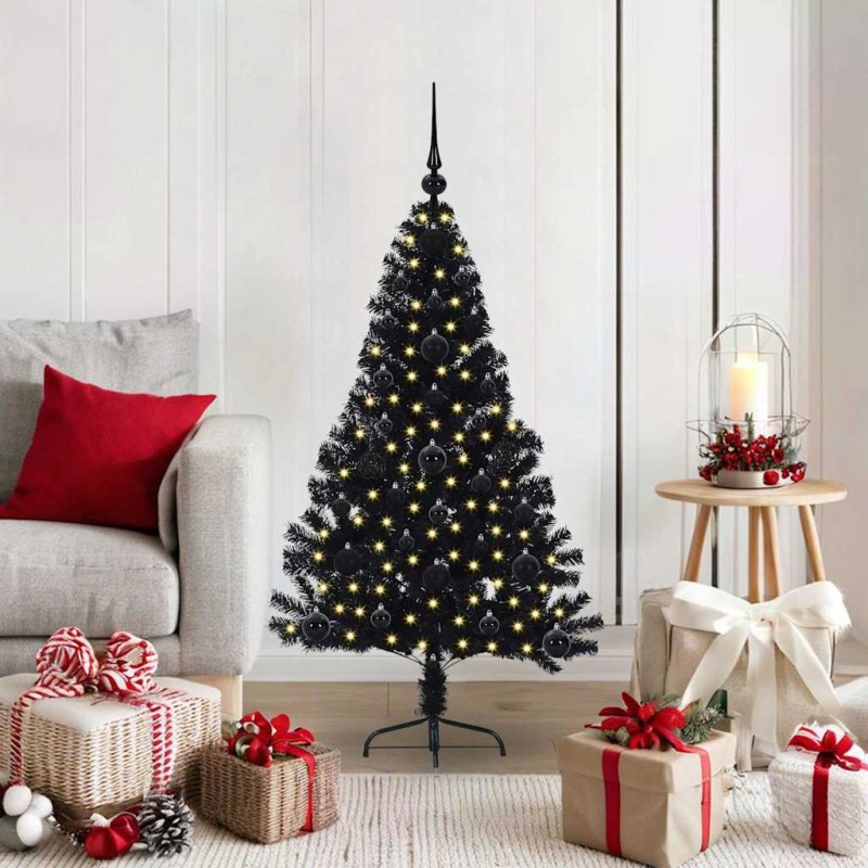 Sapin de Noël artificiel pré-éclairé Noir 120 cm PVC 543944543944