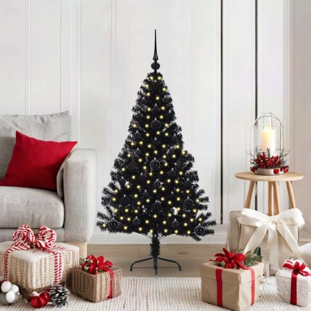 Sapin de Noël artificiel pré-éclairé Noir 120 cm PVC 543944543944