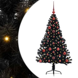 Sapin de Noël artificiel pré-éclairé Noir 120 cm PVC 543945543945