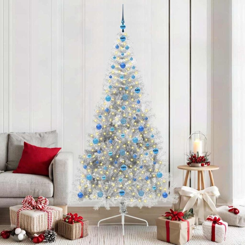 Sapin de Noël artificiel pré-éclairé Argent 210 cm PET 544004544004