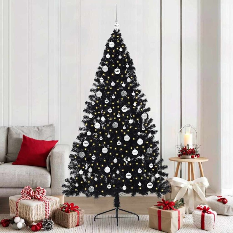 Sapin de Noël artificiel pré-éclairé Noir 210 cm PVC 544005544005
