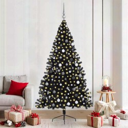 Sapin de Noël artificiel pré-éclairé Noir 210 cm PVC 544006544006