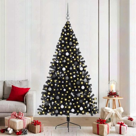 Sapin de Noël artificiel pré-éclairé Noir 210 cm PVC 544006544006