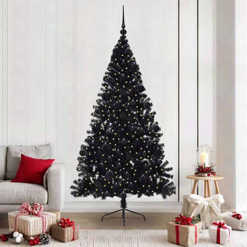 Sapin de Noël artificiel pré-éclairé Noir 210 cm PVC 544008544008