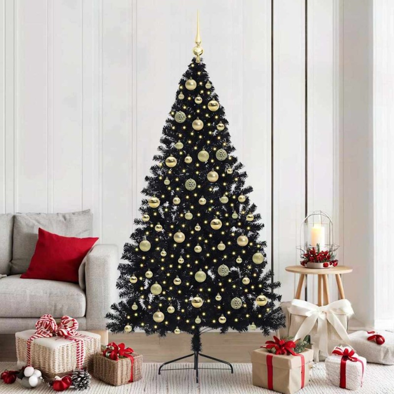 Sapin de Noël artificiel pré-éclairé Noir 210 cm PVC 544011544011