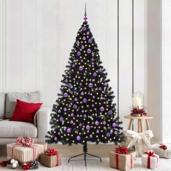 Sapin de Noël artificiel pré-éclairé Noir 210 cm PVC 544012544012