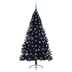 Sapin de Noël artificiel pré-éclairé Noir 210 cm PVC 544015544015
