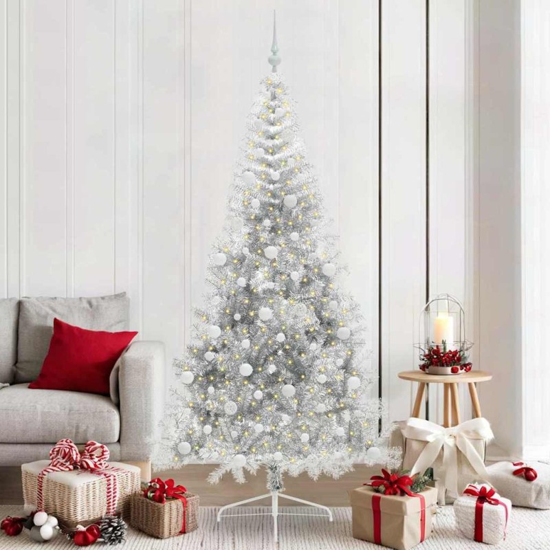 Sapin de Noël artificiel pré-éclairé Argent 210 cm PET 544016544016